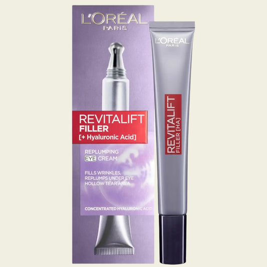 L’Oréal Paris Revitalift Filler Replumping Anti-Ageing Eye Cream, Targets Wrinkles, Replumps and Fills Under Eye Area, with Concentrated Hyaluronic Acid, 15ml