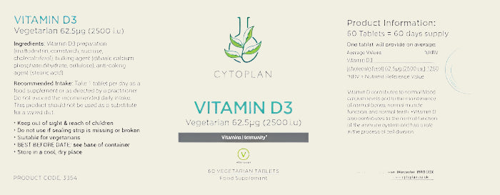 Cytoplan Vegetarian Vitamin D3 62.5Ug - 60 Tablets