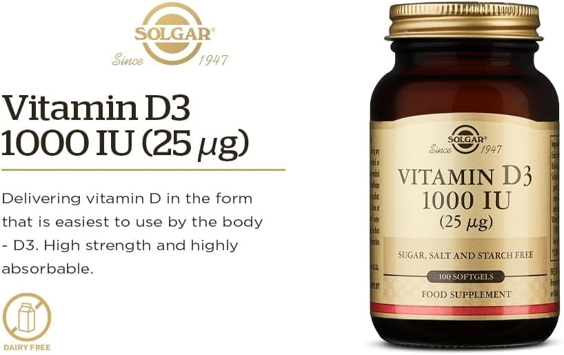 Solgar Vitamin D3 1000 IU (25 µg) Softgels - Pack of 250