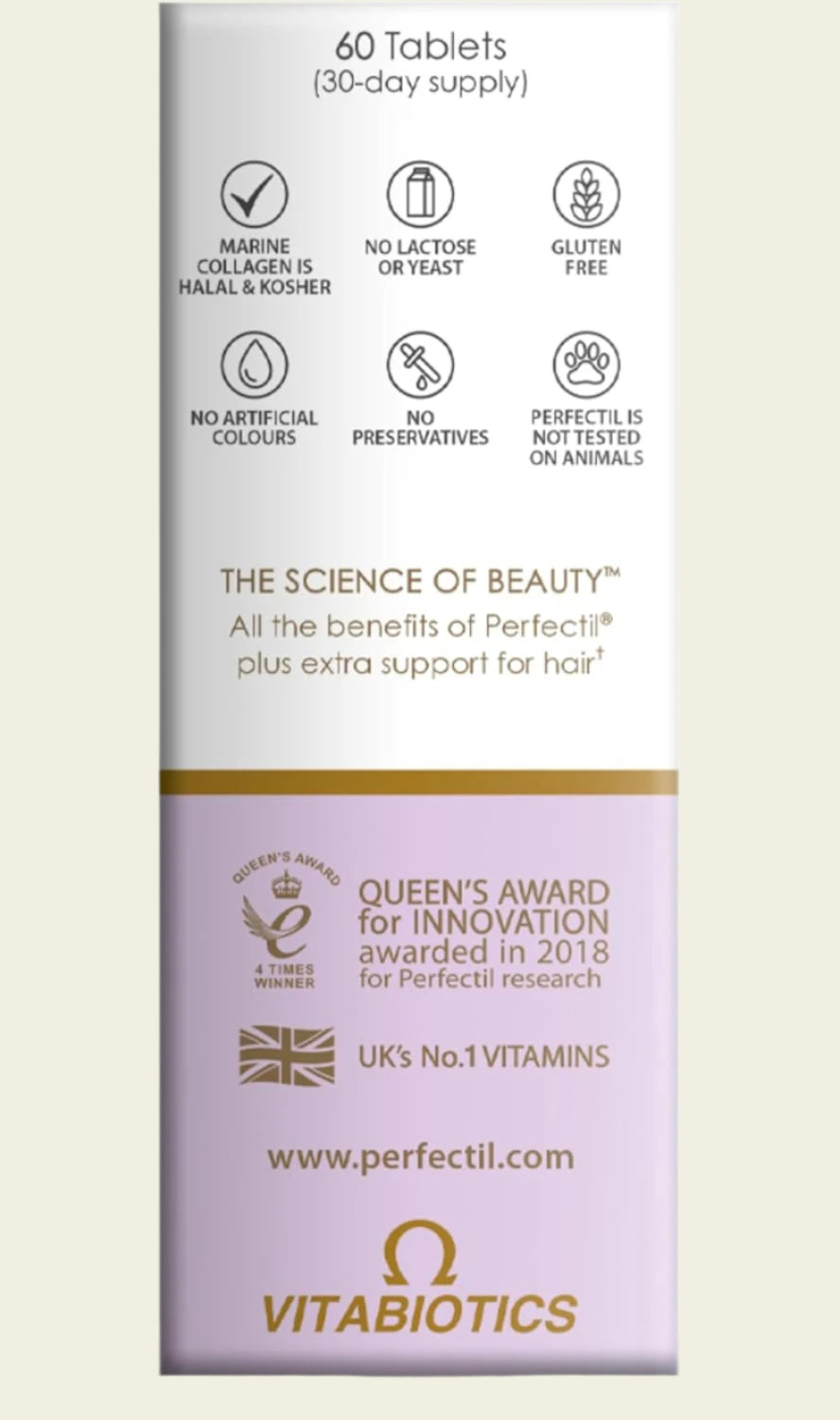 Perfectil Hair Beauty Supplement for Hair - Includes Biotin, CoQ10 & Collagen, 60 Tablets 30-Day Supply, by Vitabiotics