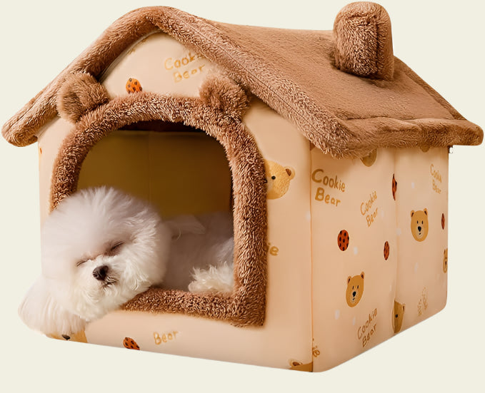 ALLSOPETS Foldable Pet House for Cats Indoor Dog House with Chimney Soft and Warm Semi-closed Cats Bed with Removable Cushion for Small Dogs and Cats Grey