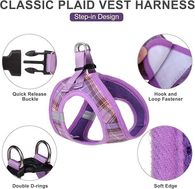 Classic Plaid Step-in Dog Harness with Adjustable Collar