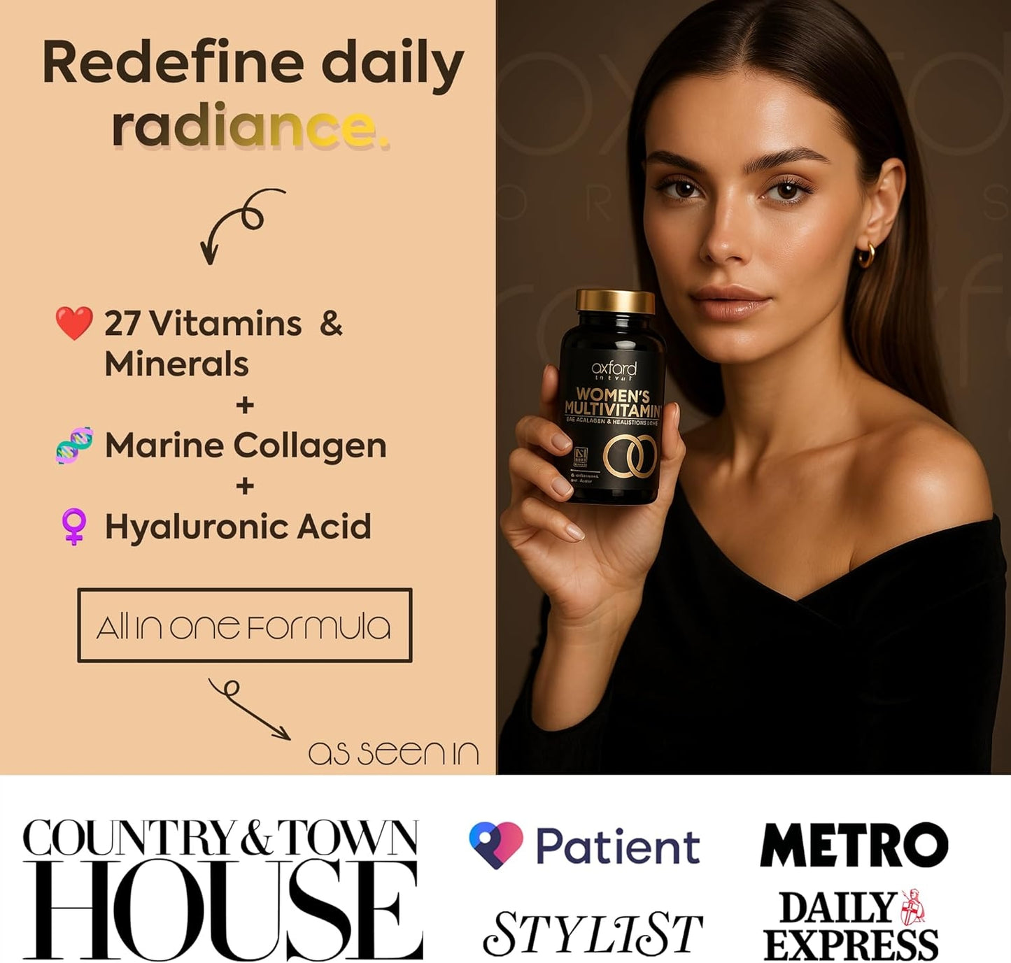 Award Winning Multivitamin Tablets for Women with Collagen & Hyaluronic Acid | Made in The UK | Womens Vitamins to Support Hormones, Immunity & Energy | Collagen Supplements for Women | 90 Tablets, Buy best Vitamins, Minerals & Supplements online in UK at luxsupp.com, Multivitamin Tablets for men & women, omega, Biotin and Iron, vitamin D, vitamin C, vitamin B