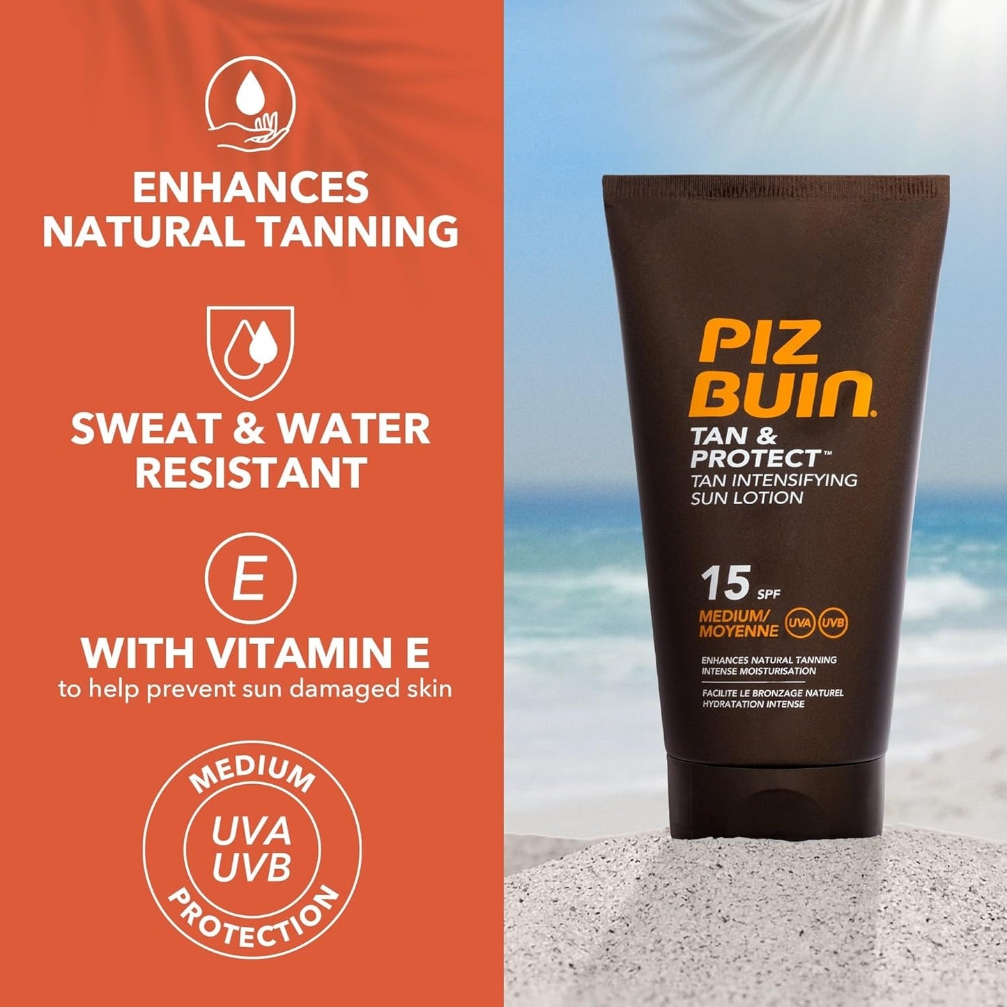 Piz Buin Tan and Protect Tan Intensifying Lotion SPF 15, 150 ml, Tan Enhancers & Accelerators, Sun Care & Tanning, Skincare Routine, buy Tan Enhancers & Accelerators online in UK AT luxsupp