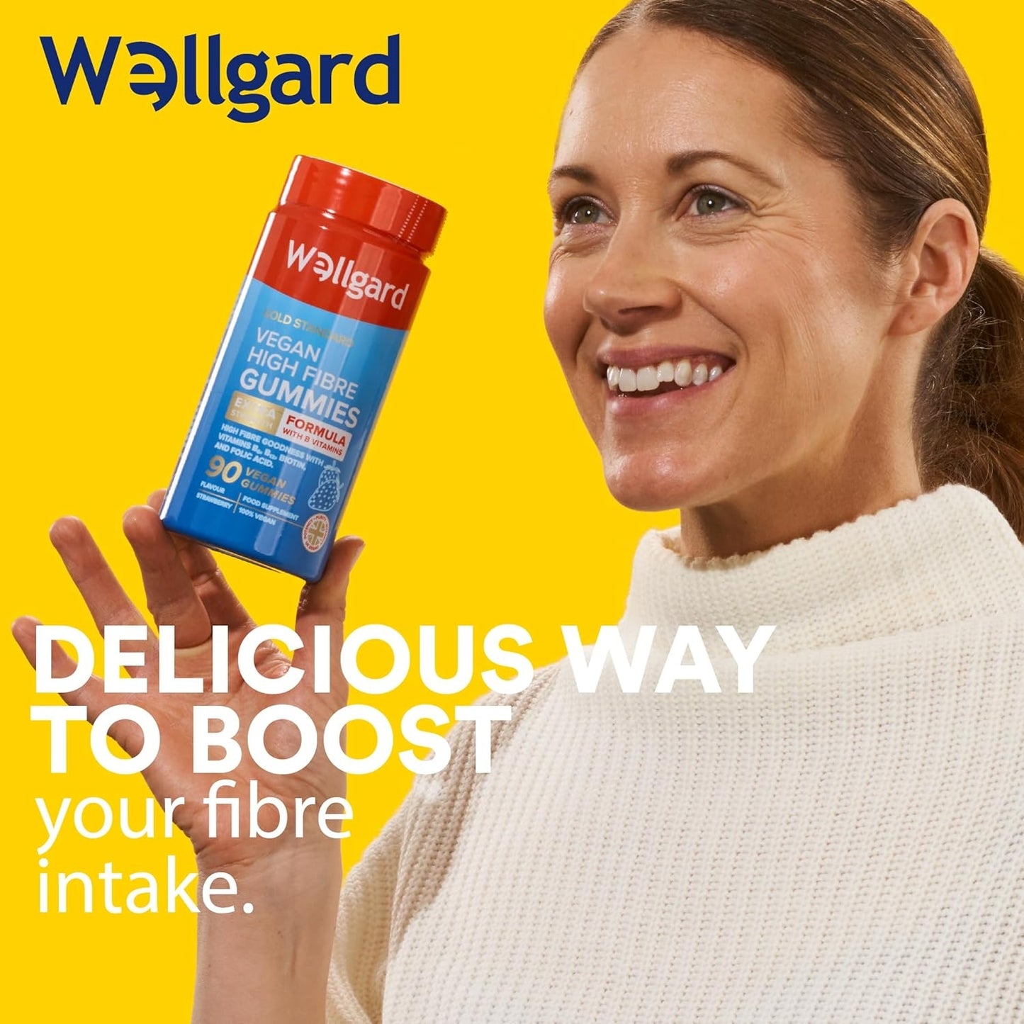 supplements, fibre, Vegan High Fibre Gummies Wellgard – High Strength Fibre Gummy Vitamins B₆, B₁₂, Biotin, and Folic Acid, Strawberry Flavour, UK Formulated, fiber supplements, chicory roots, apples