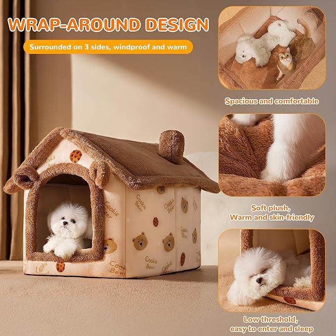 ALLSOPETS Dog House Indoor Foldable Cat Cave Bed