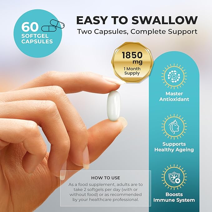 Liposomal Glutathione - 1850mg - Vitamin C | Hyaluronic Acid | Collagen Peptide (60 Softgels)