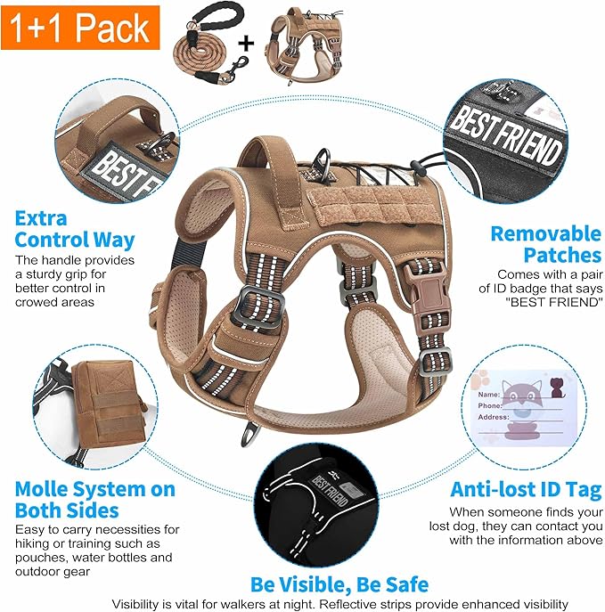 Haapaw Heavy Duty Tactical Dog Harness for Large Dogs