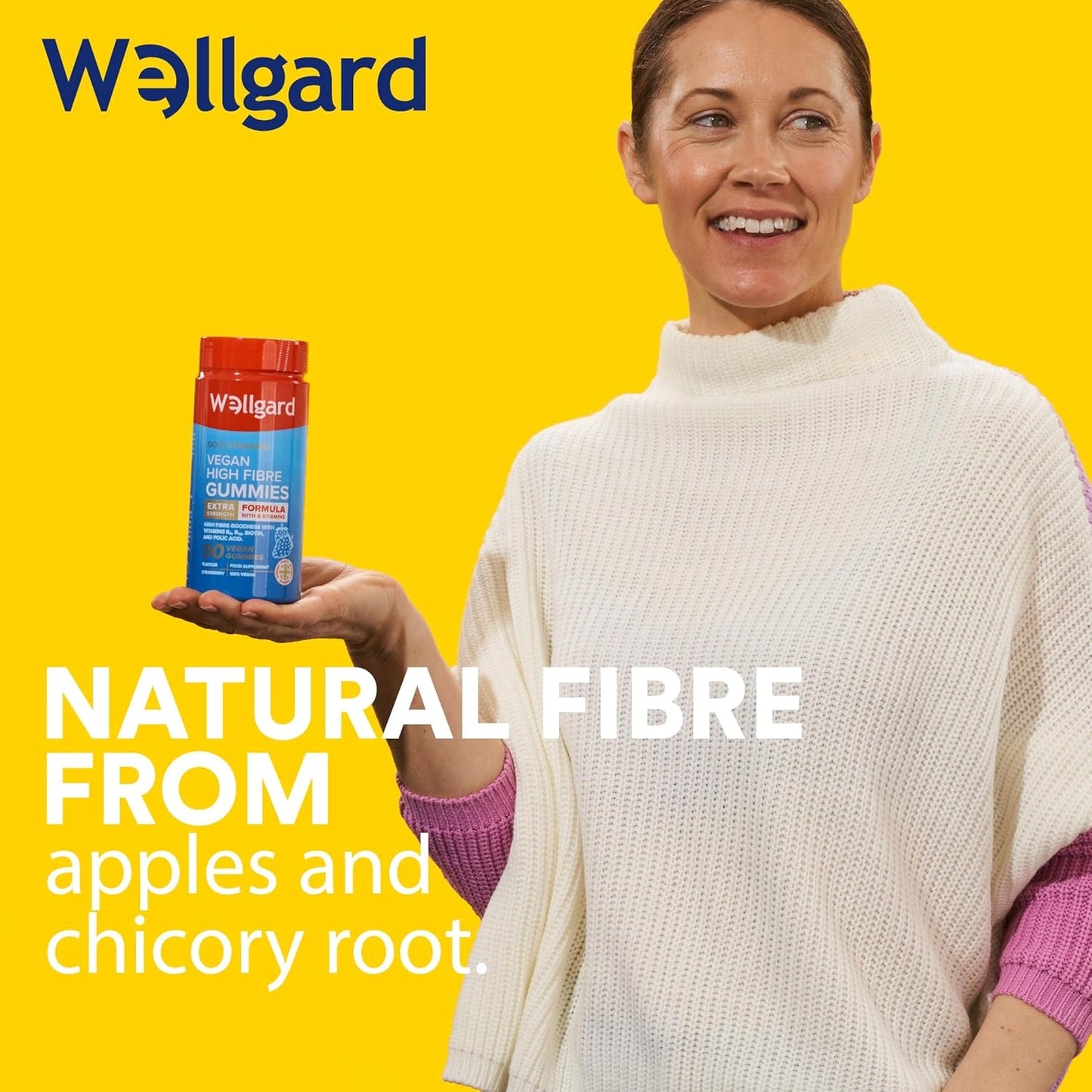 supplements, fibre, Vegan High Fibre Gummies Wellgard – High Strength Fibre Gummy Vitamins B₆, B₁₂, Biotin, and Folic Acid, Strawberry Flavour, UK Formulated, fiber supplements, chicory roots, apples