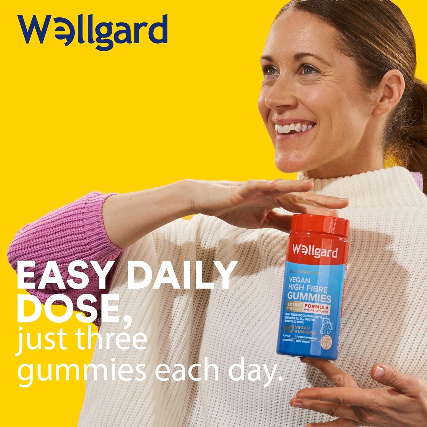supplements, fibre, Vegan High Fibre Gummies Wellgard – High Strength Fibre Gummy Vitamins B₆, B₁₂, Biotin, and Folic Acid, Strawberry Flavour, UK Formulated, fiber supplements, chicory roots, apples