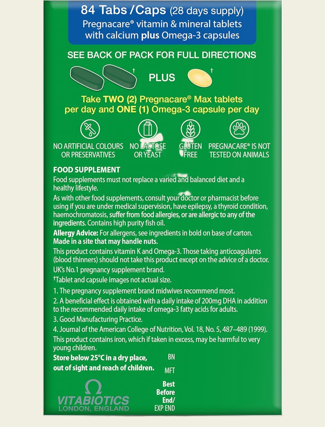 Pregnacare MAX Pregnancy Vitamins - with Added Omega-3 DHA for Normal Brain and Eye Development | 84 Tablets/Capsules