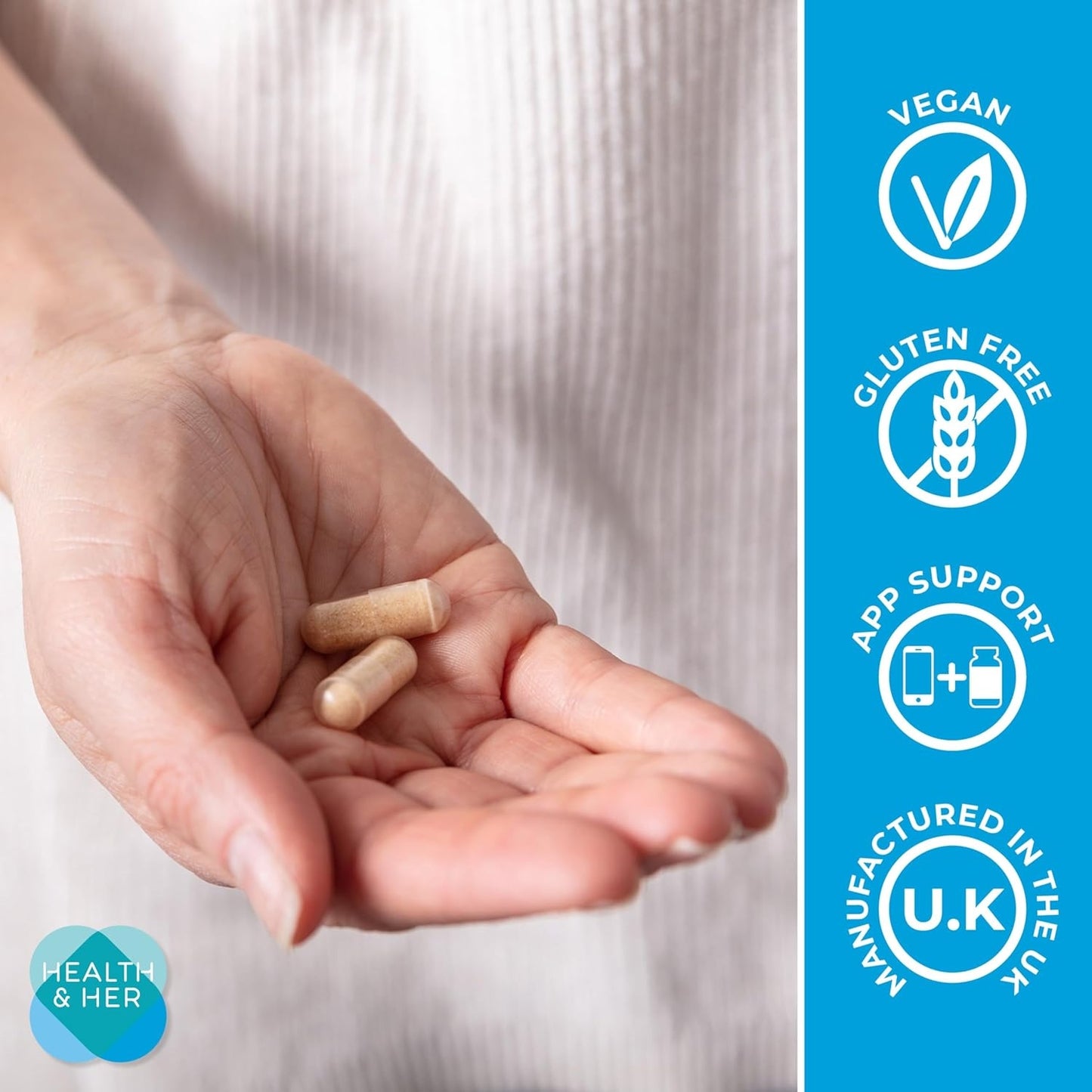 Health & Her Perimenopause Supplements for Women - with Red Clover, Wild Yam Ashwagandha. Wellbeing Support for The Early Stage of Menopause - 1 Month Supply, 60 Capsules - Vegan & Gluten Free, Menstruation,  menopause, phytoestrogens  isoflavones THE UK's NO.1 PERIMENOPAUSE SUPPLEMENT,VITAMINS B6, B12, C and D. MINERALS Magnesium, Iron and Zinc. BOTANICALS Red Clover, Wild Yam, Sage, Maca, Ashwagandha, Lavender, Ginseng and Ginkgo Biloba, VITAMIN B6, Buy health supplements online in UK at luxsupp