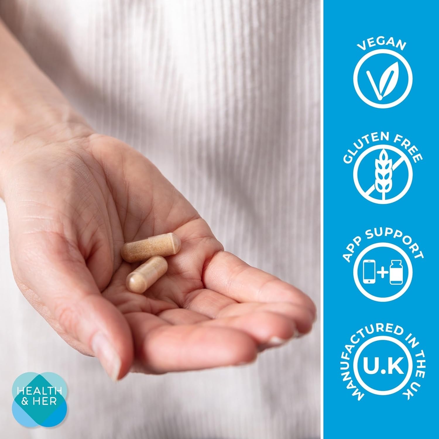 Health & Her Perimenopause Supplements for Women - with Red Clover, Wild Yam Ashwagandha. Wellbeing Support for The Early Stage of Menopause - 1 Month Supply, 60 Capsules - Vegan & Gluten Free, Menstruation,  menopause, phytoestrogens  isoflavones THE UK's NO.1 PERIMENOPAUSE SUPPLEMENT,VITAMINS B6, B12, C and D. MINERALS Magnesium, Iron and Zinc. BOTANICALS Red Clover, Wild Yam, Sage, Maca, Ashwagandha, Lavender, Ginseng and Ginkgo Biloba, VITAMIN B6, Buy health supplements online in UK at luxsupp