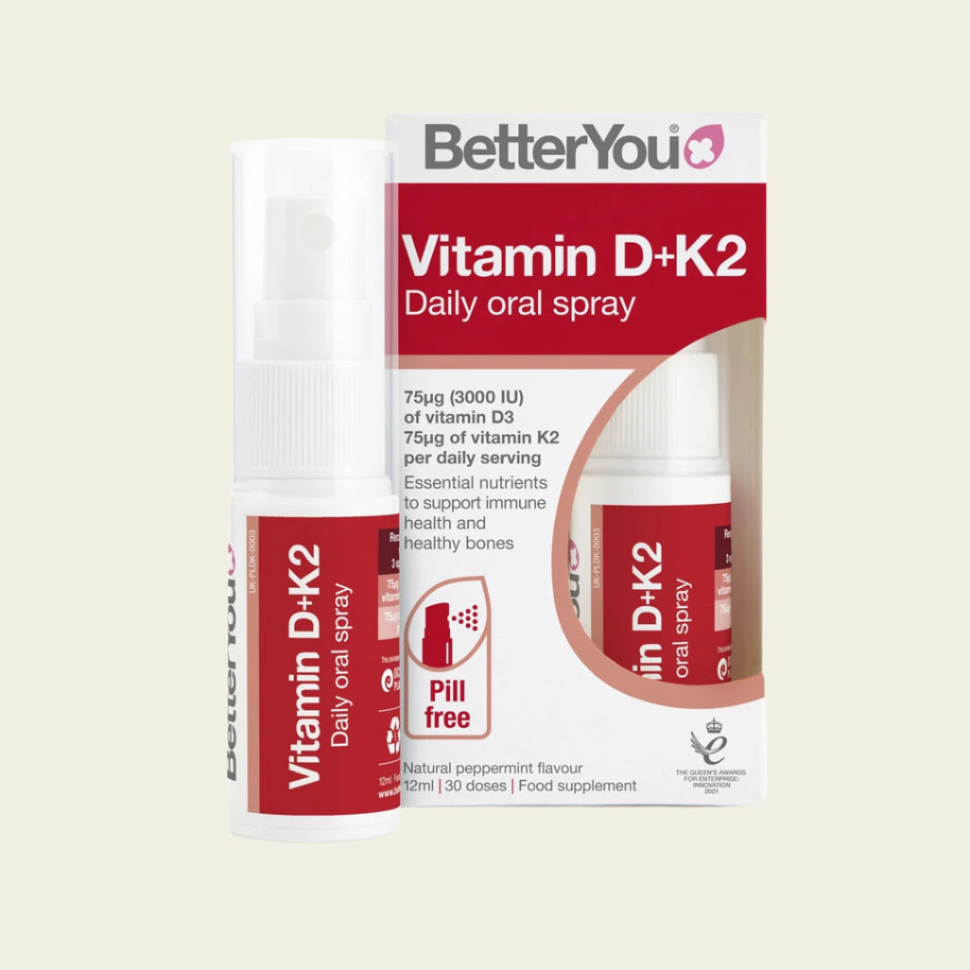 BetterYou Vitamin D3 K2 Oral Spray, Fast Acting Vitamin D 3000 IU + Vitamin K2 (MK7) Supplement, Supports Bones, Teeth, Immune System & Blood Clotting, 1-Month Supply, Natural Peppermint Flavour