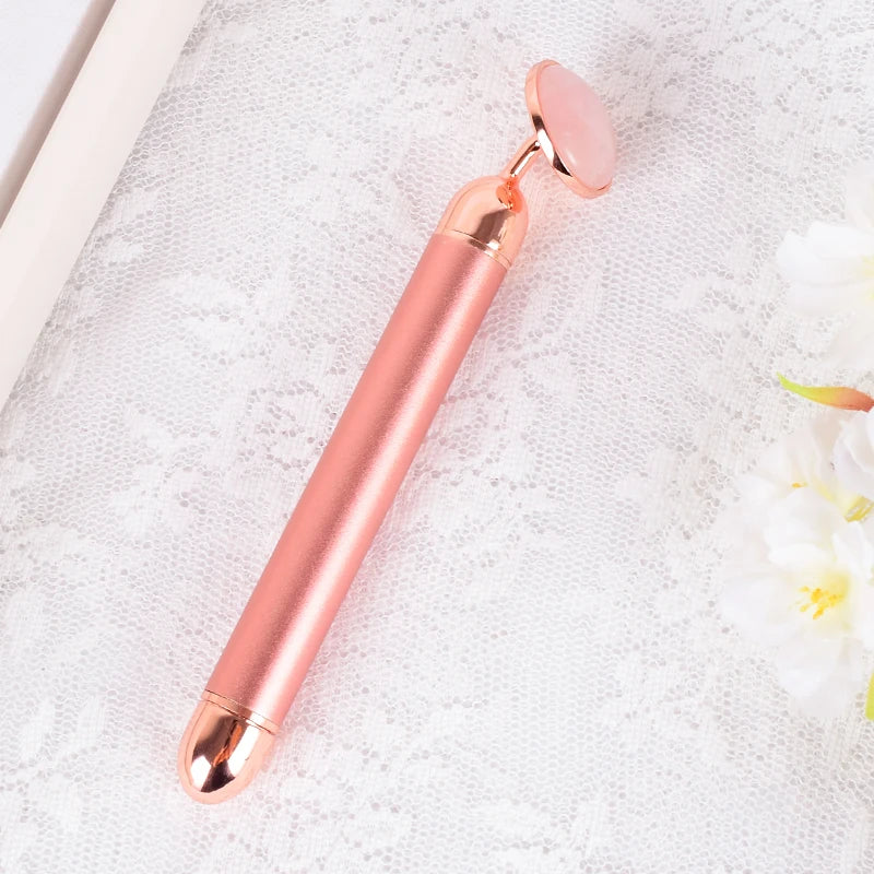 Natural Stone Rose Gold Electric Roller Original Amethyst Quartz Jade Big Frequency Eye Massage Face Care Neck Detox Beauty Tool