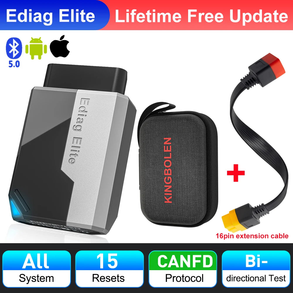 2026 New KINGBOLEN Ediag Elite Lifetime Free Car Diagnostic Tools All System 15 Resets Bi-directional CAN FD Auto OBD2 Scanner