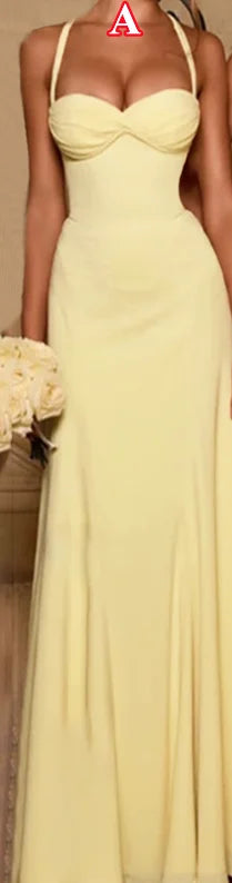 Sexy Long Bridesmaid Dresses A Line Side Split Customized Spaghetti Straps V Neck Yellow Chiffon Wedding Party Dress
