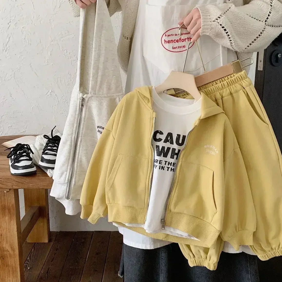 High Quality Children's Composite Cotton Set 2026 Spring Autumn New Korean Girl Boys Letter Baby Casual Hooded Sports 2pcs Set