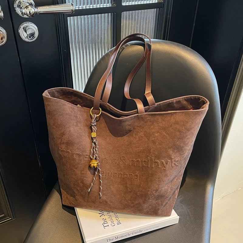 Suede Tote Bag Fashionable Women Shoulder Bag, Designer for Travel Large Capacity Shopping Pocket Office Briefcase New Sac Luxe