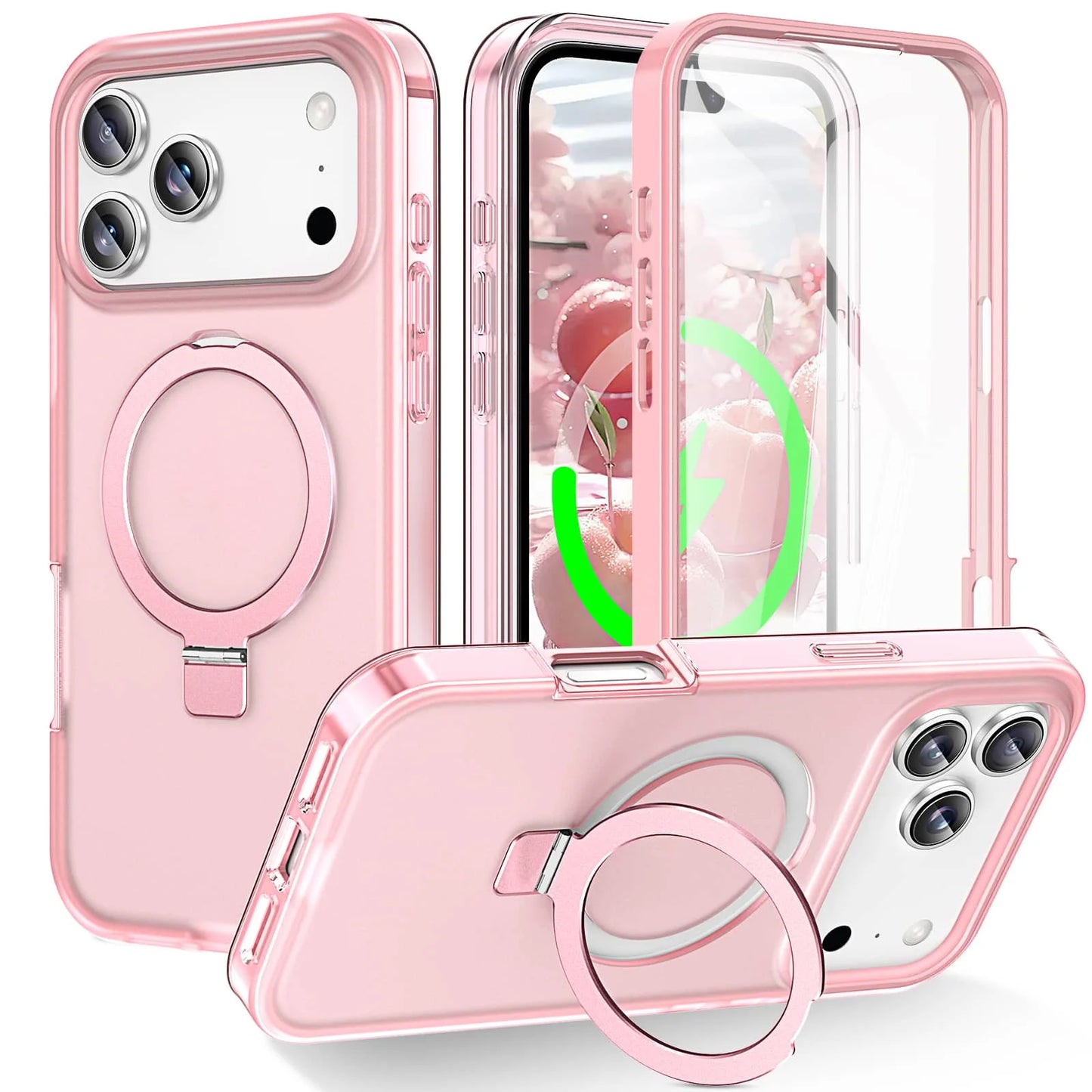 For iPhone 17 Pro Max iPhone Air Matte Case,Built-in PET Screen Protector, Ring Kickstand, Dual Layer Full Body Shockproof Cover
