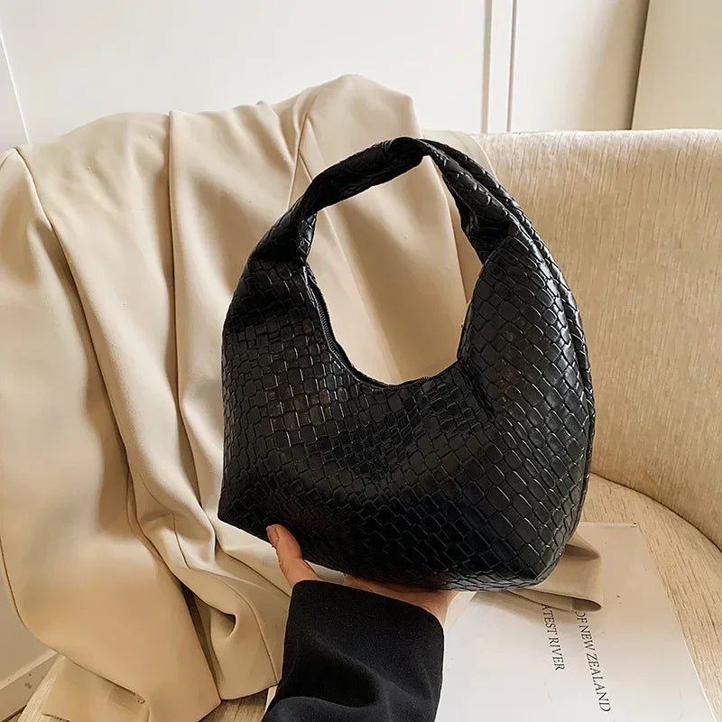 Retro Casual Versatile PU Leather Tote Bag,Fashion Woven Embossed Shoulder Bags ,Knotted Decorative Hobo Bag,Pleated Cloud Bag