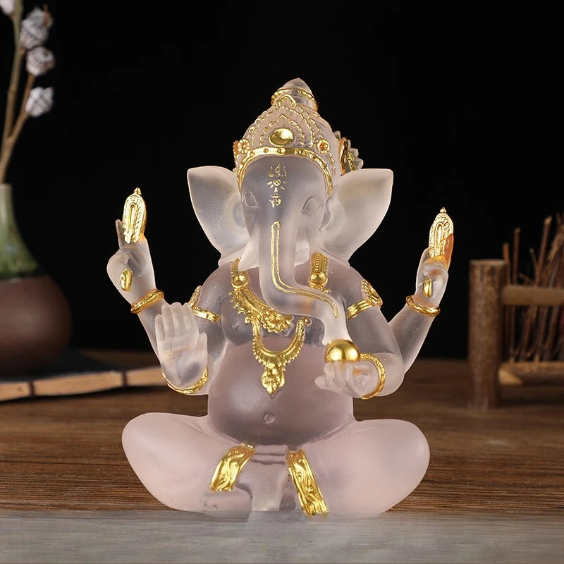 Handmade Resin Lord Ganesha Statue Elephant God Ganpati Figurine for Home Altar Hindu Decor Prosperity Gift