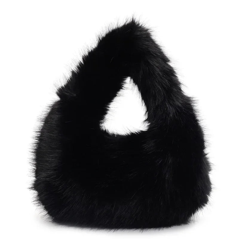 Solid Color Faux Fur Bag for Women Winter Soft Plush Handbags Ladies Small Elegant Tote Bags Fashion Trend Female Furry Purse
