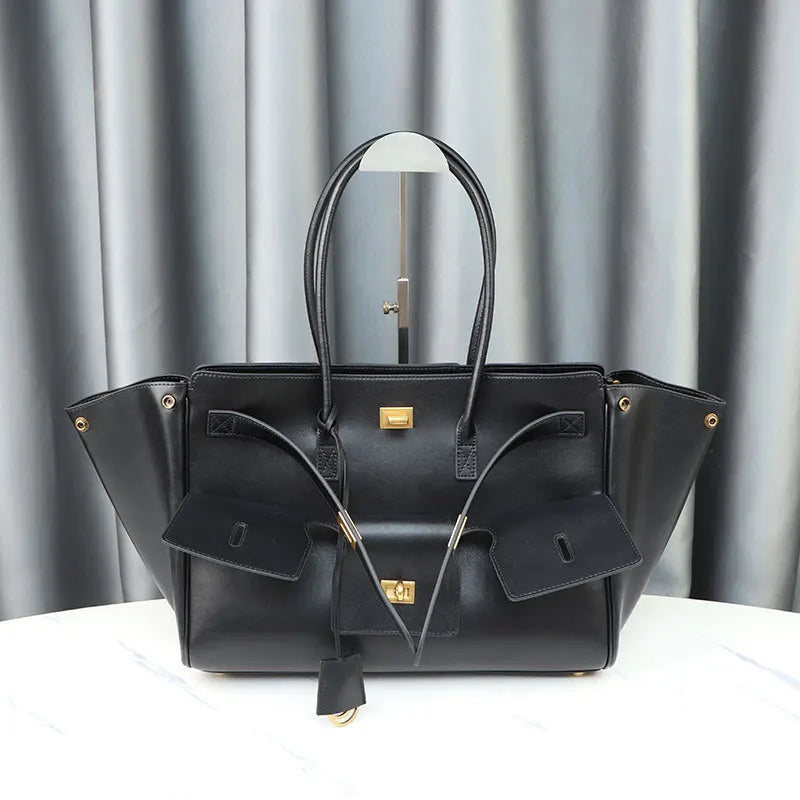 Genuine Cowhide Leather Tote Top Women's Bag Large-Capacity Neutral Motorcycle Wing Underarm Messenger Bag for Ladies 2025