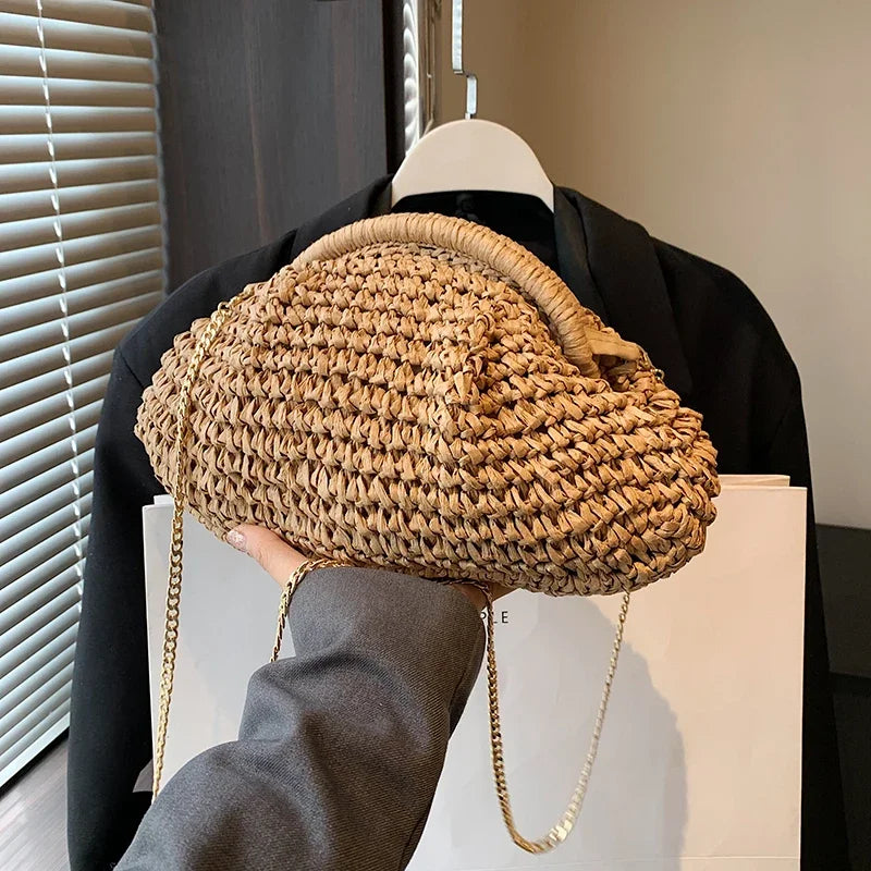 Summer New Straw Weaving Crossbody Bag Fashionable and Casual Shell Bag Women's Shoulder Bag with Excellent Texture