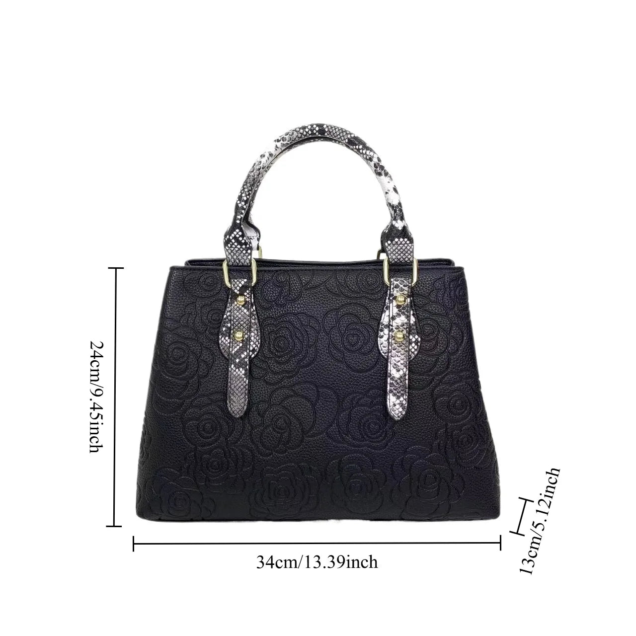 Ladies' fashionable camellia handbag with retro snake pattern handle splicing, single shoulder crossbody bag