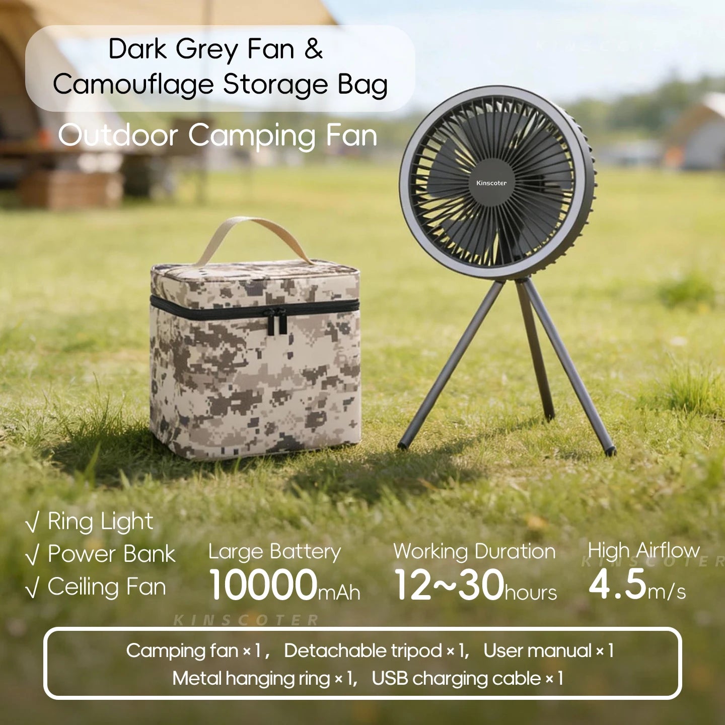 10000mAh 4000mAh Camping Fan Rechargeable Desktop Portable Circulator Wireless Ceiling Electric Fan with Power Bank LED Lighting