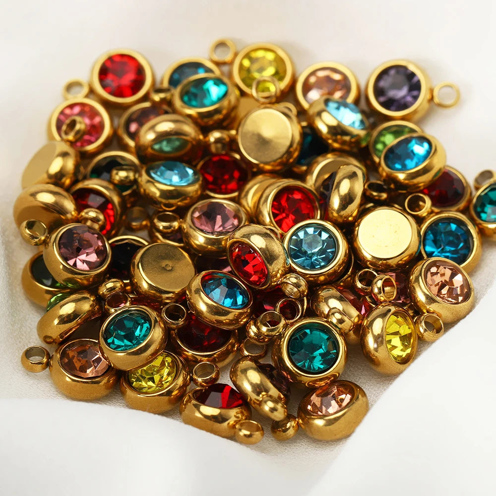 20pcs 6mm Stainless Steel Rhinestone Beads Gold Color Crystal Charms Pendants for Necklace Bracelet Jewelry Making Charm DIY