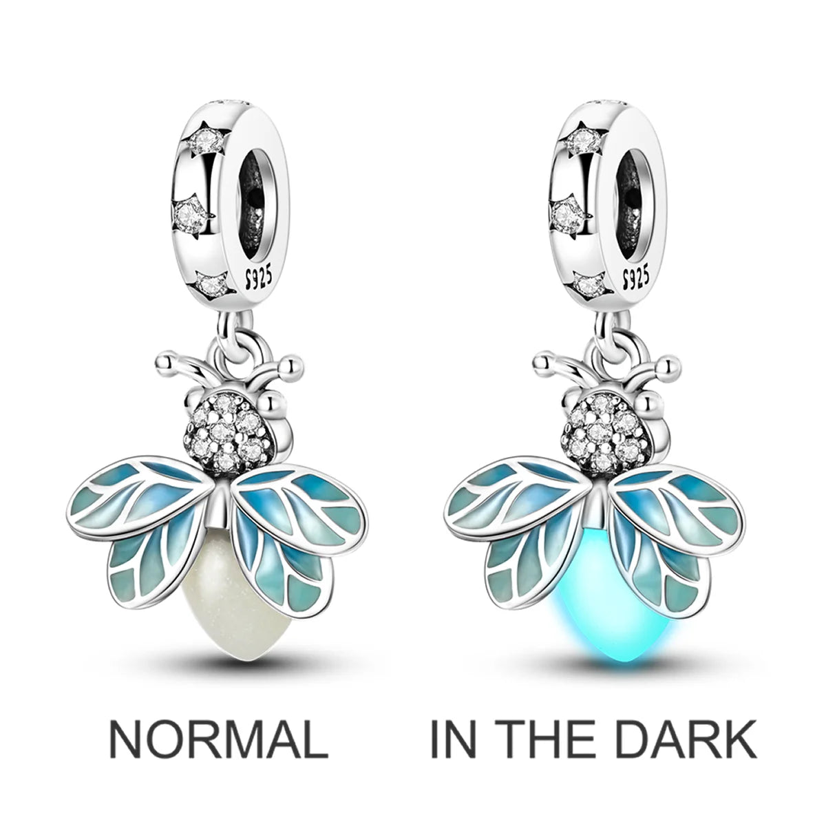 2026 Hot Sale Charms Bead 925 Sterling Sliver Pink Butterfly Luminous Firefly Dangle Fit Bangle Bracelet Necklace DIY Jewelry