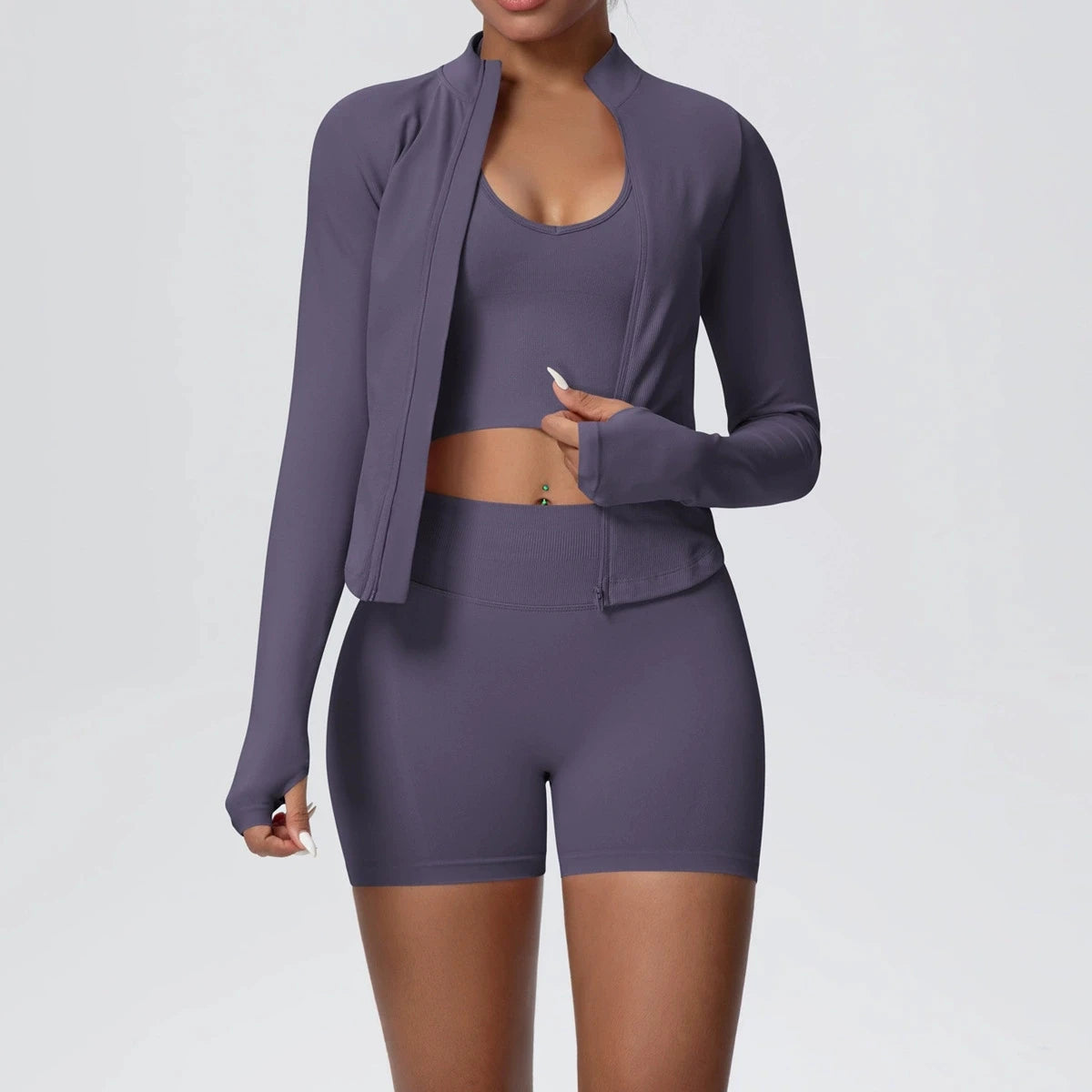 Women Seamless Sportswear Yoga Set 3PCS Workout Clothes Sports Gym Legging Shockproof Fitness Bra Crop Top Long Sleeve Yoga Suit