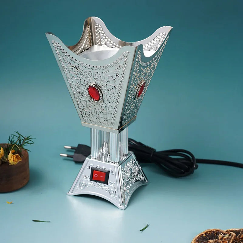 220V Plug-in Middle Eastern Incense Burner Metal with Diamond for OUDH Sandalwood Electric Cone Censer Not Fit for 110V Voltage