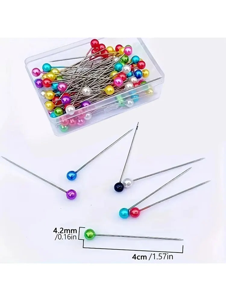New 100pcs Fashion Sewing Needles Colored Glass Ceramics Head Bead Pin Stitch Knitting Needles Sewing Fixed Diy Safety Pin