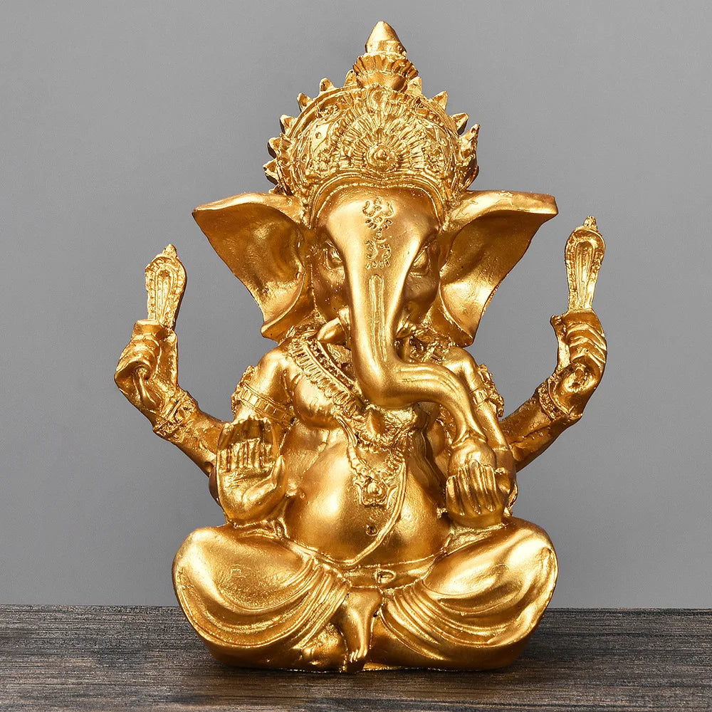 Hindu Ganesha Buddha Elephant Statue Golden Sandstone Ganesha Figurine Tabletop Decoration Ornament Elephant Figurine Home Decor