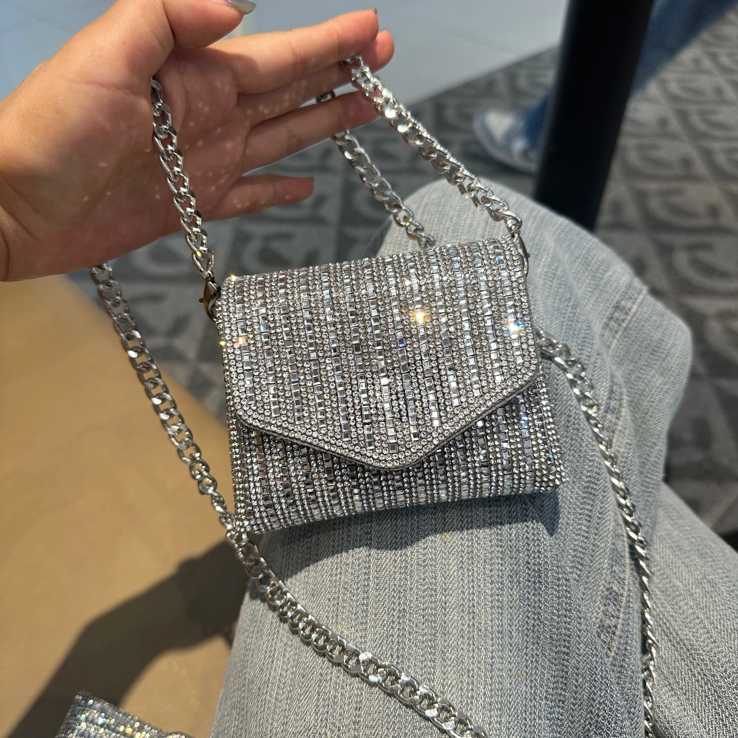 JIOMAY New Rhinestone Bag for Women Shiny Mini Silver Clutch Bag Girls Chain Crossbody Bag Wholesals Items For Small Business