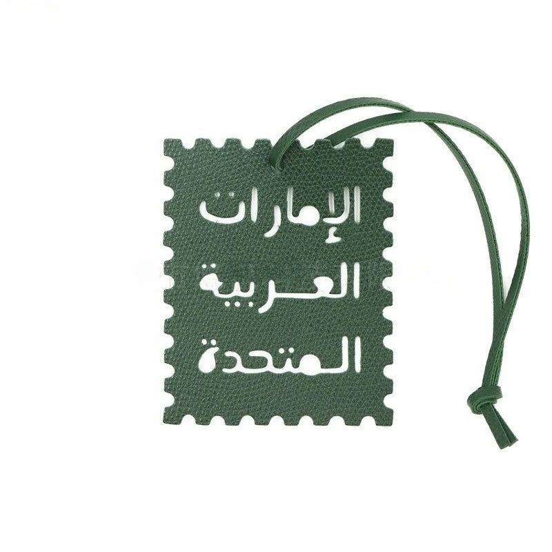 Square Leather UAE Letter Pendant Arabic Travel Label Hanging Ornament Women's Handbag Bag Pendant Personalized Creative Gift