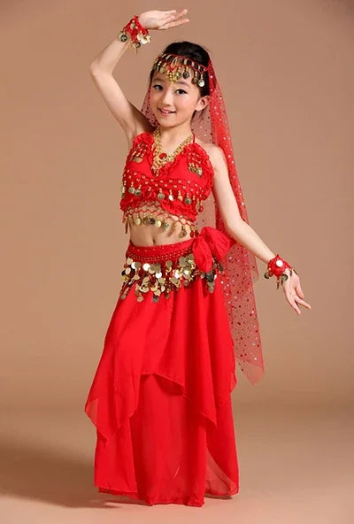 dance5 Piece Set Belly Dance Costumes Set Indian Dress Handmade Kids Belly Dance Costumes for Girls Bollywood Performance Cloth