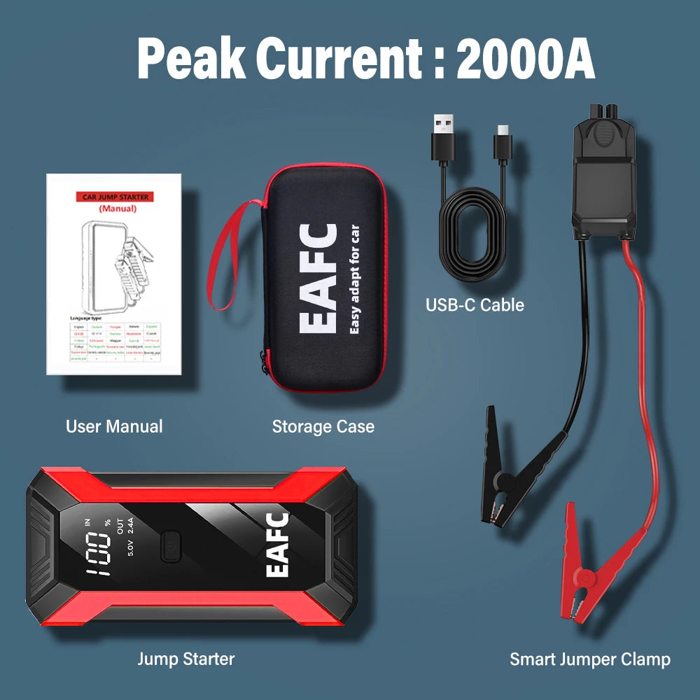 Power Bank 2000A/600A 12V Car Battery Jump Starter Portable Charger Petrol Diesel Auto Starting Device Booster Emergency Starter
