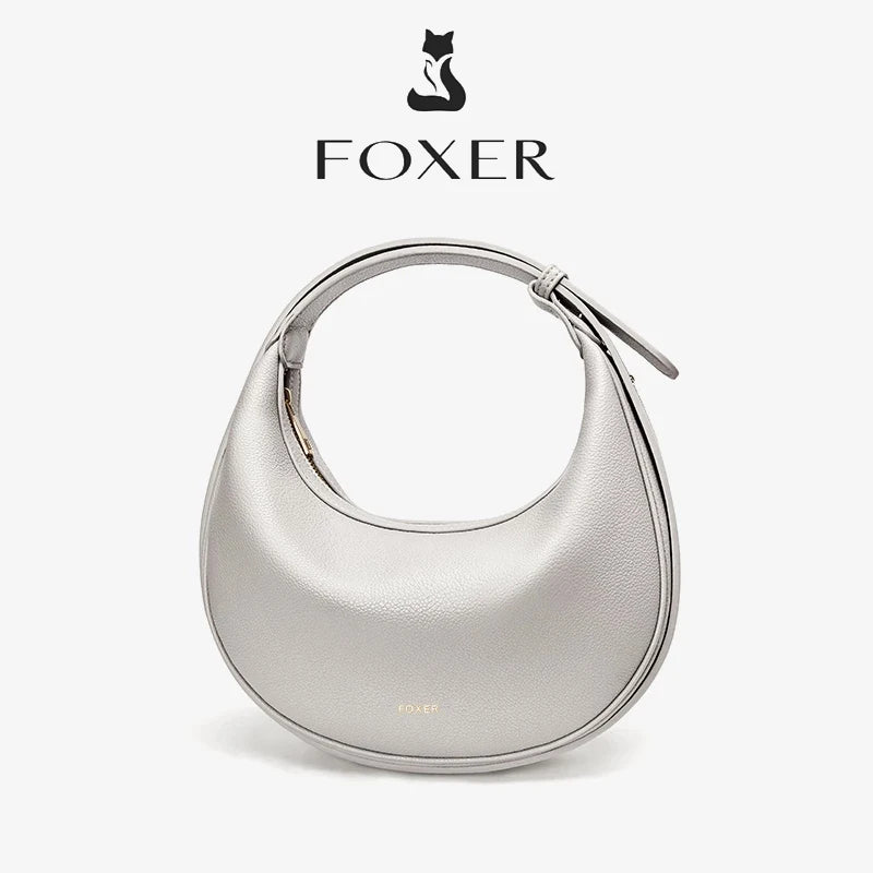 FOXER Brand PU Leather Women's Shoulder Bag Fashion Female Underarm Hobo Bag Crescent Half-moon Bag Travel Small Crossbody Bag