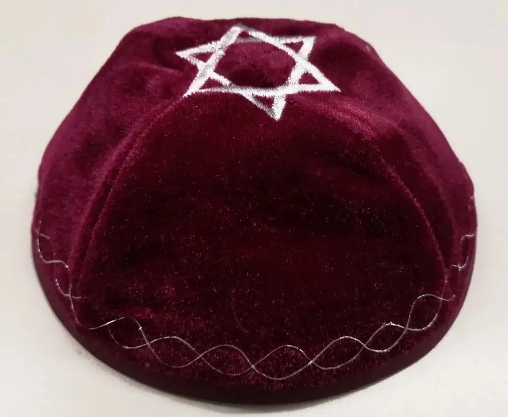 VELVET JEWISH YARMULKE KIPPAH WITH STAR EMBROIDERED