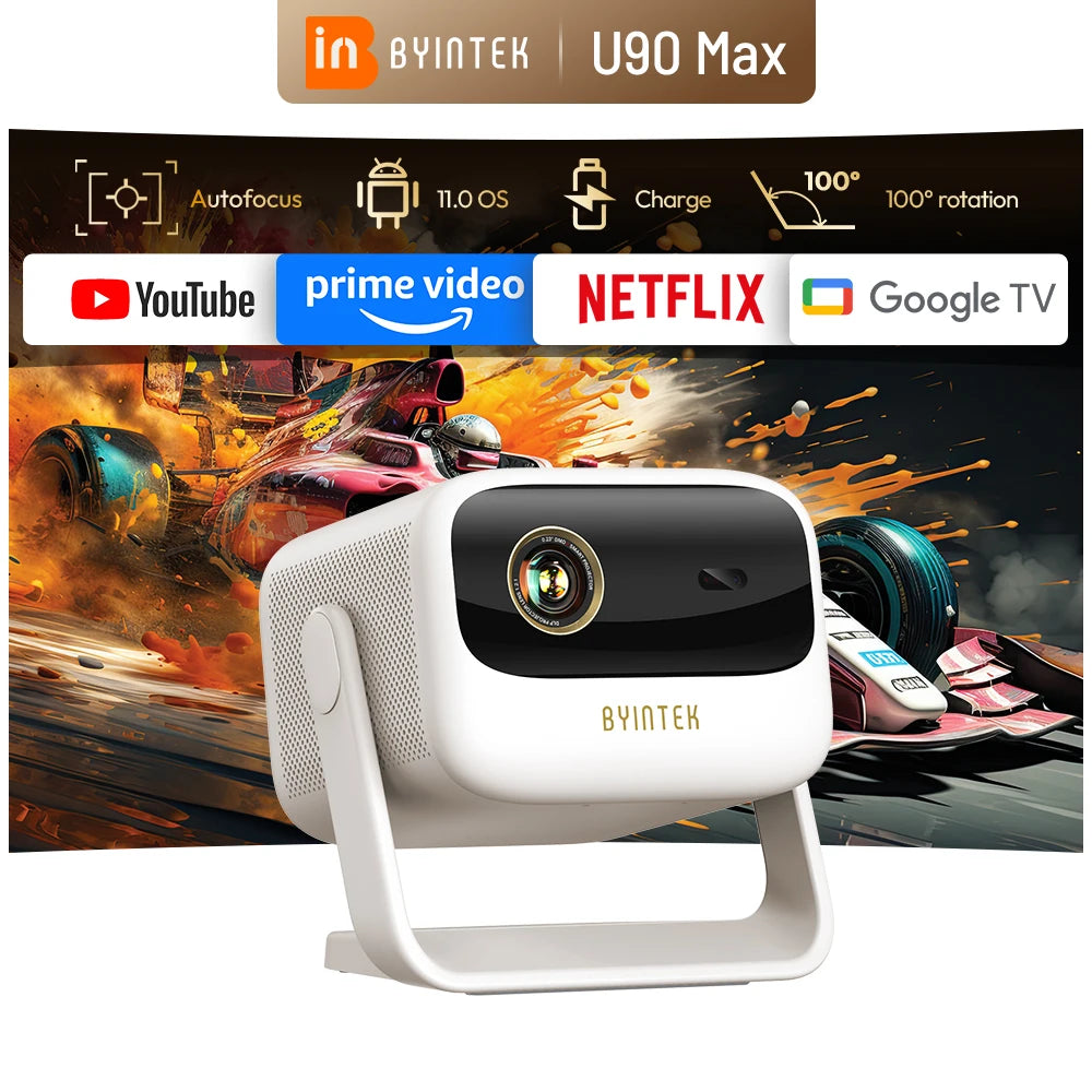 BYINTEK U90 Projector 4K Google TV 11.0 Full HD1080P Cinema WiFi Portable 1080P Home Theater Video DLP Projector with Battery