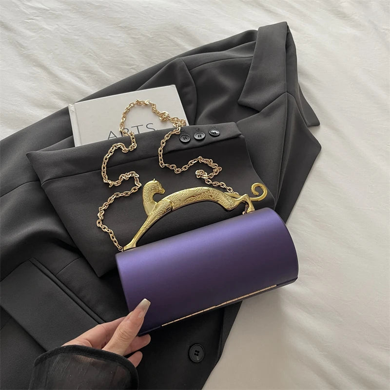 Animals Leopard Metal Handle Evening Clutch Bag Trendy Party Purse Lady High Quality Acrylic Shoulder Crossbody Bag Mini Handbag