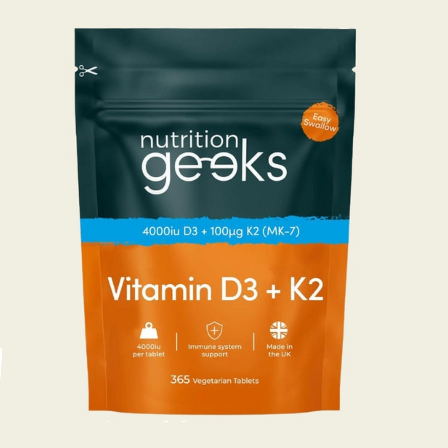 Vitamin D3 4000 iu & Vitamin K2 MK7 100μg - 1 Year Supply, 365 Easy-Swallow Vitamin D3 K2 Tablets, 1-A-Day High Strength Vegetarian D3 and K2 Vitamin Supplements, UK Made Vitamin D Tablets