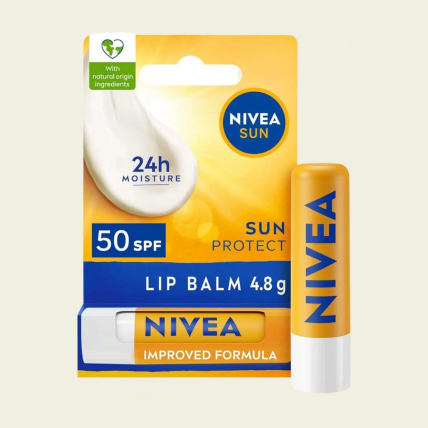 NIVEA SUN Protect Caring Lip Balm SPF50, Lip balm, lip care, lip tint, Vegan & Cruelty-free, skincare, buy online in UK, 24H Moisture, SPF,No White Cast, Shea Butter,UVA/UVB, Vitamin C & E