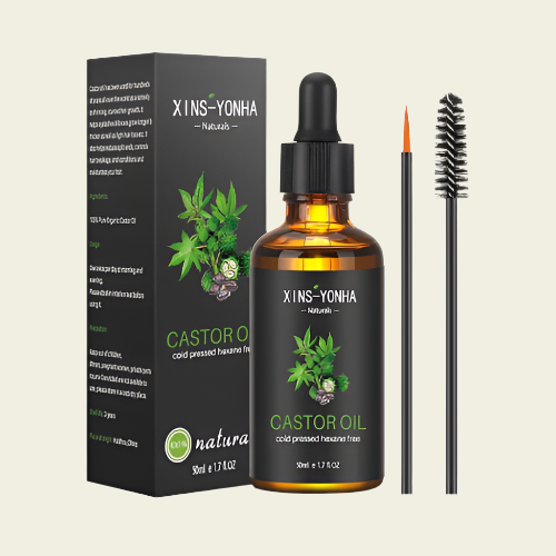 Xins-Yonha Castor Oil Hair Growth, Organic Castor Oil for Eyebrows Hair Growth Serum Eyelash Growth Serum Pure Cold Pressed Lash Growth Serum Skin Care Ricin Oil With Eyebrow & Eyeliner Brush (50ml)