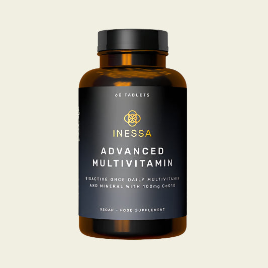 Inessa Multivitamin with CoQ10 100mg, Vitamin D3 2000 IU, K2 100mcg, B Complex, Vitamins A 800mcg, Folic Acid as 5-MTHF 400mcg, Zinc 20mg and Lutein