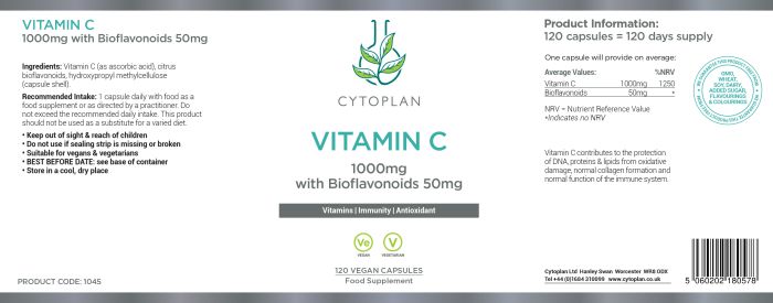 Cytoplan Vitamin C + Bioflavanoids - 120 capsules